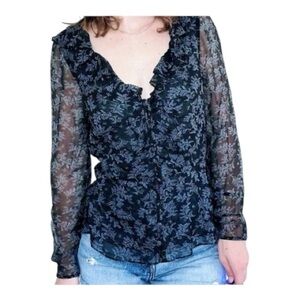 Veronica Beard Boyce Floral Print Silk Ruffle Blouse Size 12